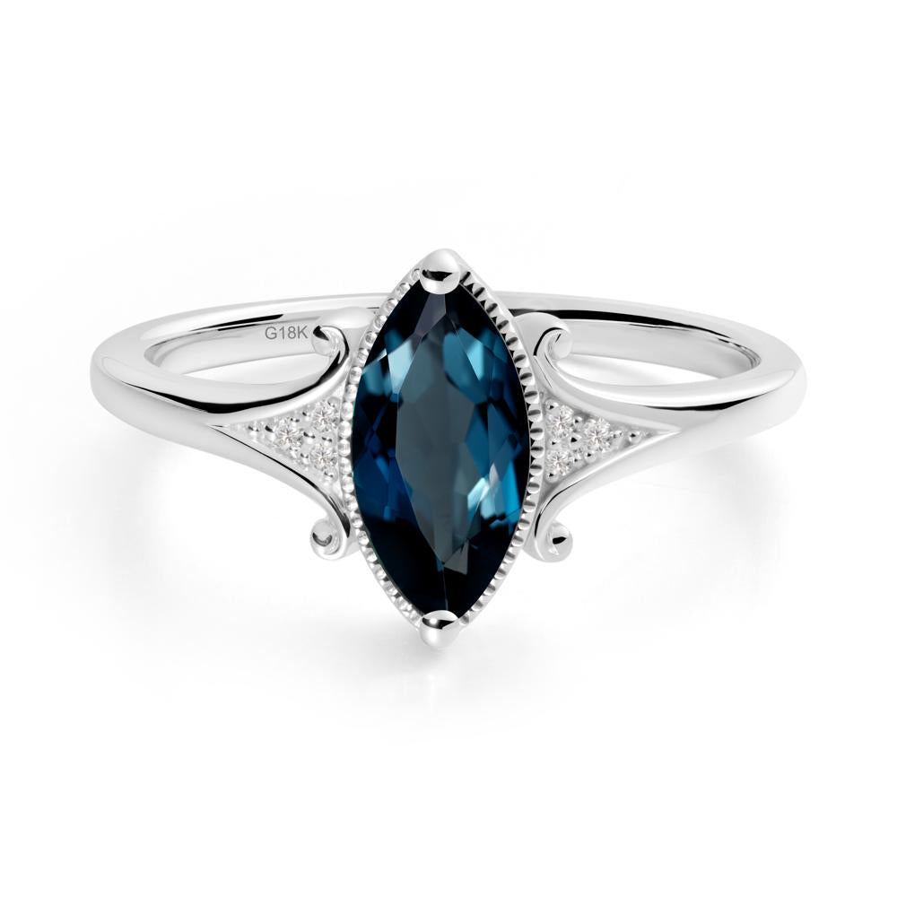 Marquise London Blue Topaz Ring with Milgrain Halo - LUO Jewelry #metal_18k white gold