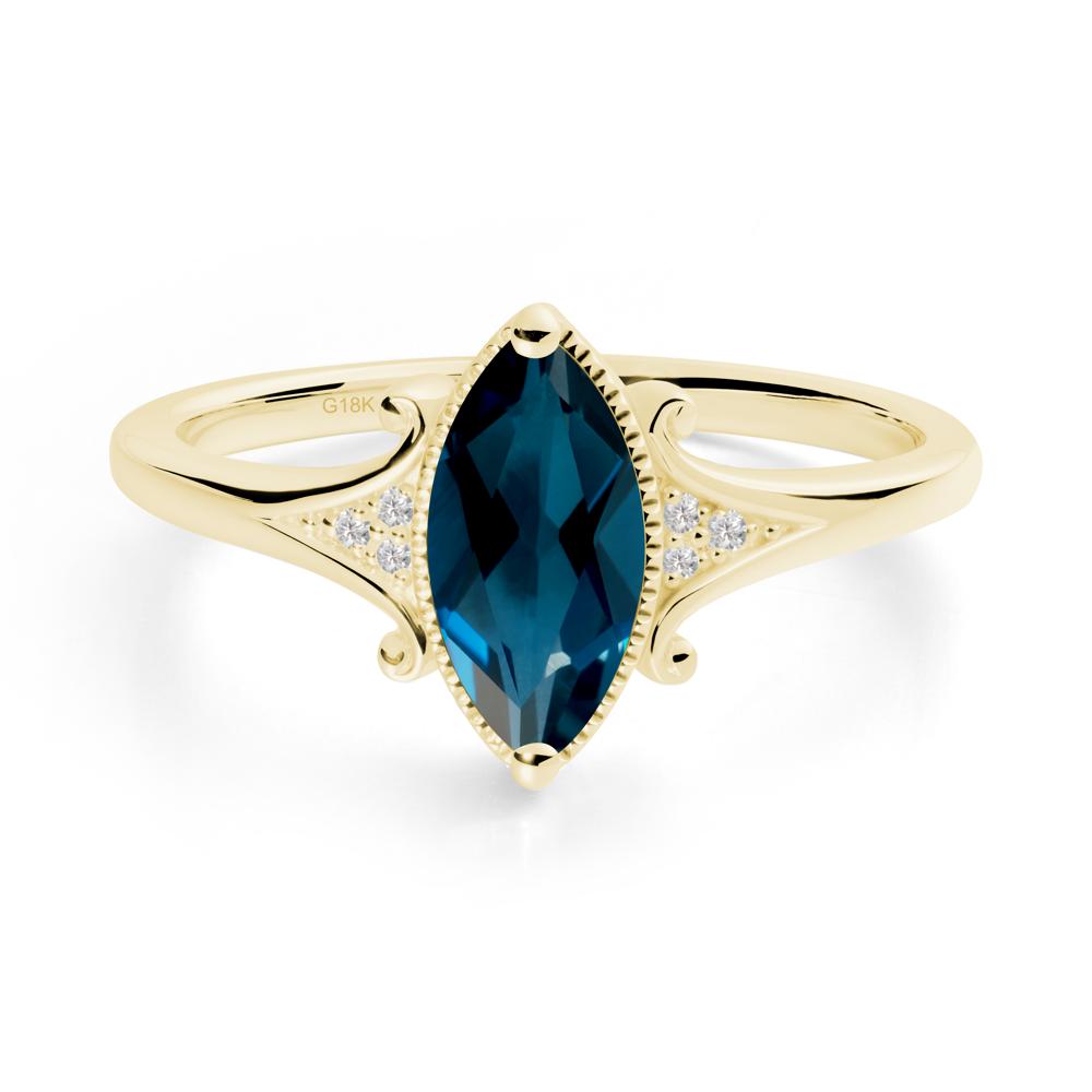 Marquise London Blue Topaz Ring with Milgrain Halo - LUO Jewelry #metal_18k yellow gold