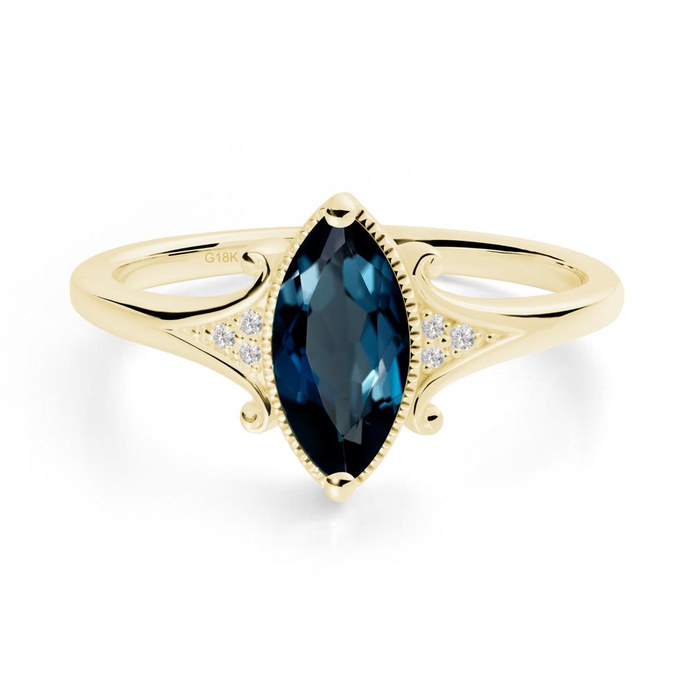 Marquise London Blue Topaz Ring with Milgrain Halo - LUO Jewelry #metal_18k yellow gold