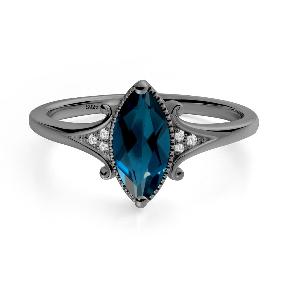 Marquise London Blue Topaz Ring with Milgrain Halo - LUO Jewelry #metal_black finish sterling silver