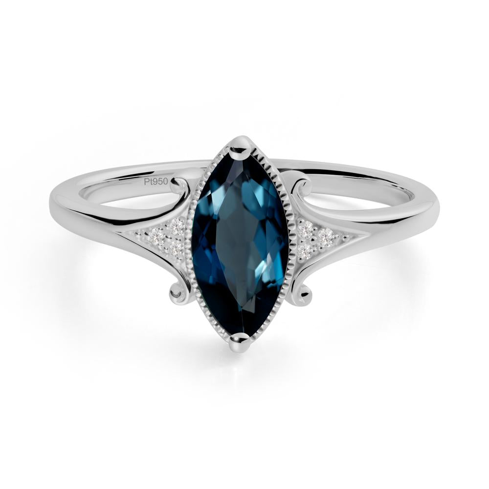 Marquise London Blue Topaz Ring with Milgrain Halo - LUO Jewelry #metal_platinum