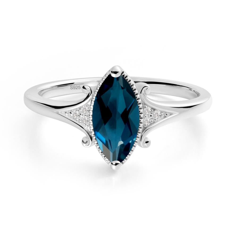 Marquise London Blue Topaz Ring with Milgrain Halo - LUO Jewelry #metal_sterling silver