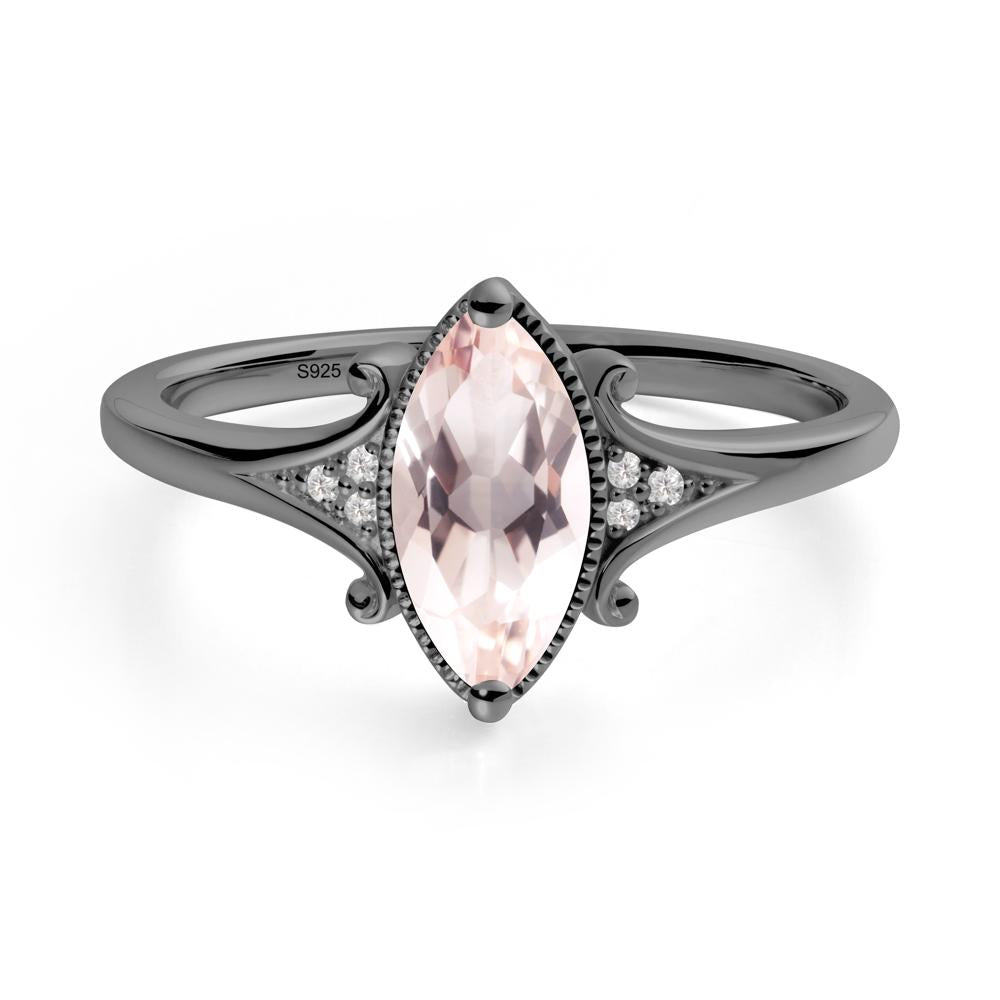 Scrollwork Marquise Morganite Ring - LUO Jewelry #metal_black finish sterling silver