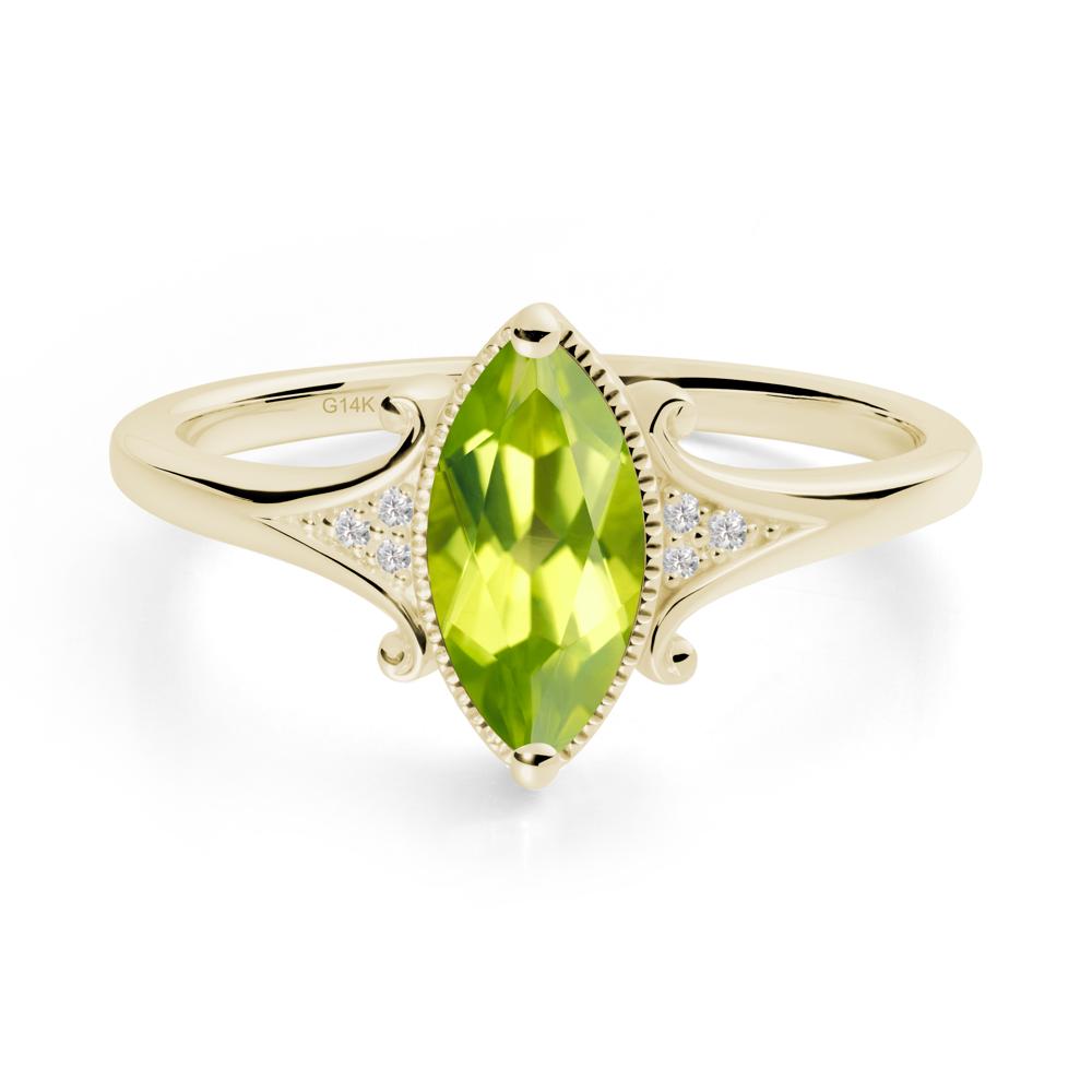 Marquise Peridot Milgrain Halo Ring - LUO Jewelry #metal_14k yellow gold