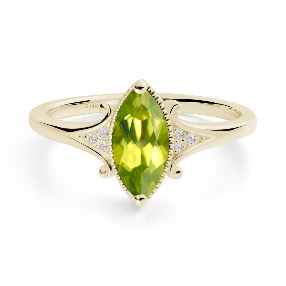 Marquise Peridot Milgrain Halo Ring - LUO Jewelry #metal_14k yellow gold