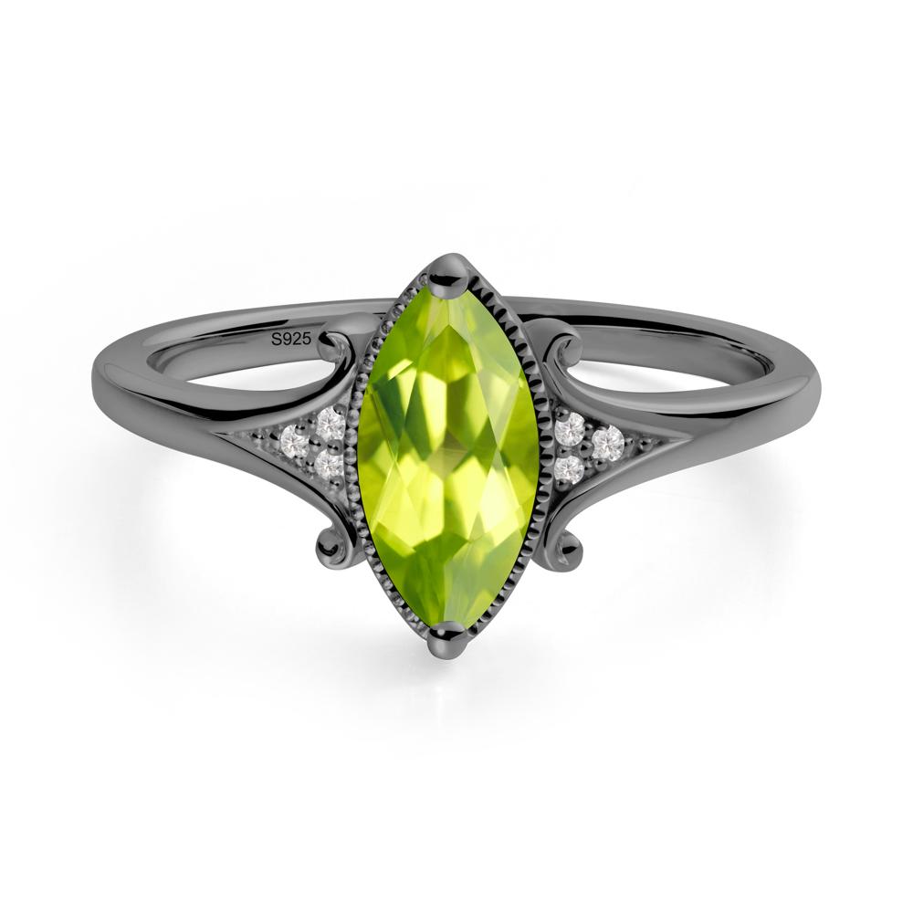 Marquise Peridot Milgrain Halo Ring - LUO Jewelry #metal_black finish sterling silver