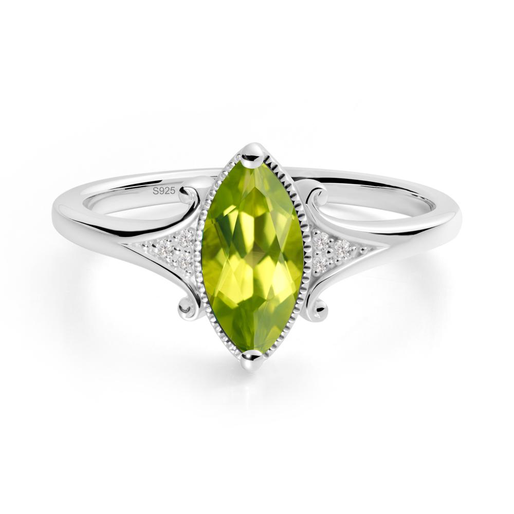 Marquise Peridot Milgrain Halo Ring - LUO Jewelry #metal_sterling silver