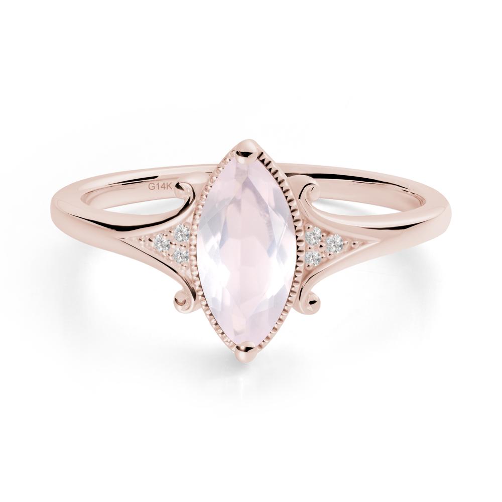 Marquise Rose Quartz Milgrain Halo Ring - LUO Jewelry #metal_14k rose gold