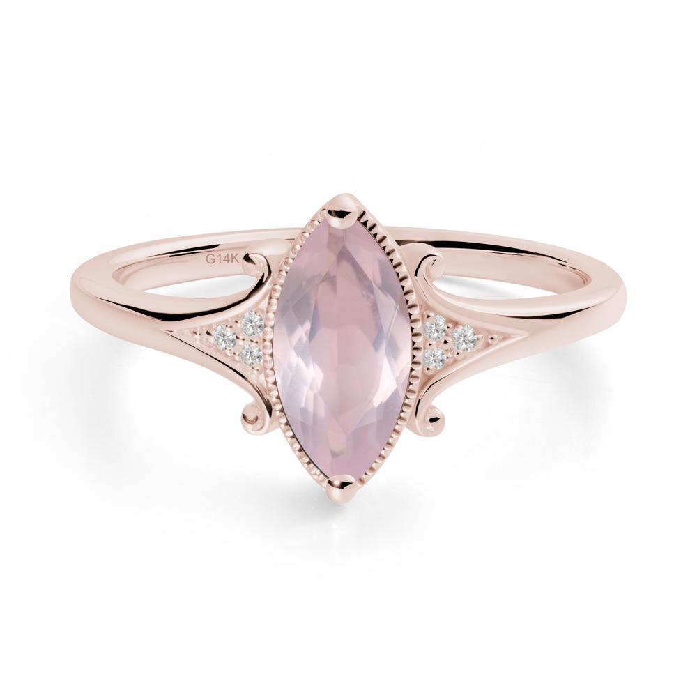 Marquise Rose Quartz Milgrain Halo Ring - LUO Jewelry #metal_14k rose gold