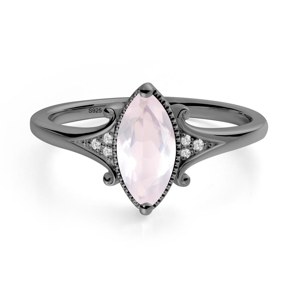 Marquise Rose Quartz Milgrain Halo Ring - LUO Jewelry #metal_black finish sterling silver