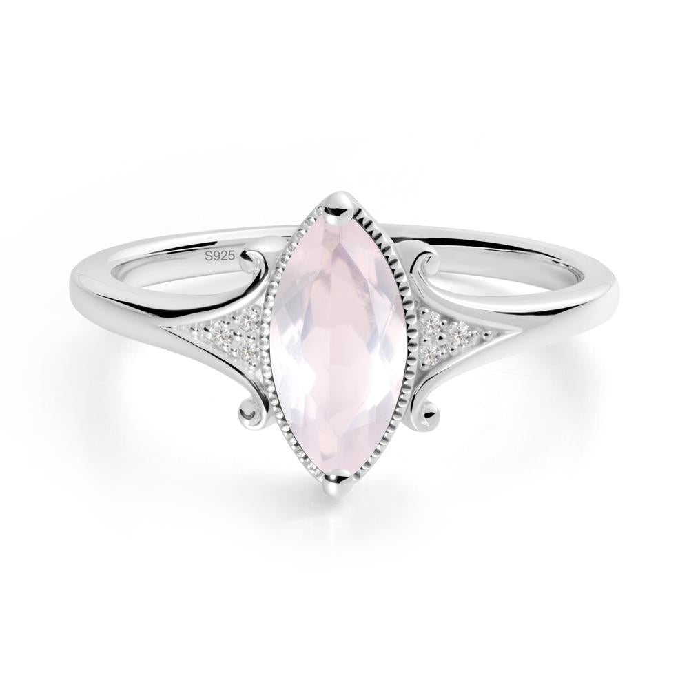 Marquise Rose Quartz Milgrain Halo Ring - LUO Jewelry #metal_sterling silver