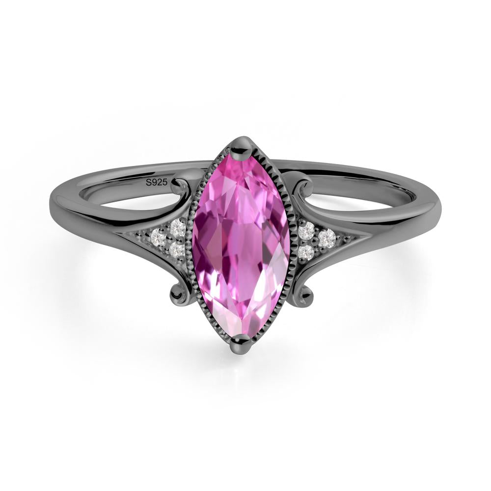 Scrollwork Marquise Pink Sapphire Ring - LUO Jewelry #metal_black finish sterling silver