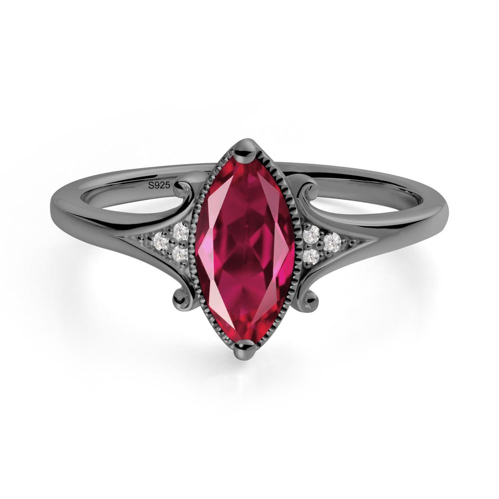 Scrollwork Marquise Ruby Ring - LUO Jewelry #metal_black finish sterling silver