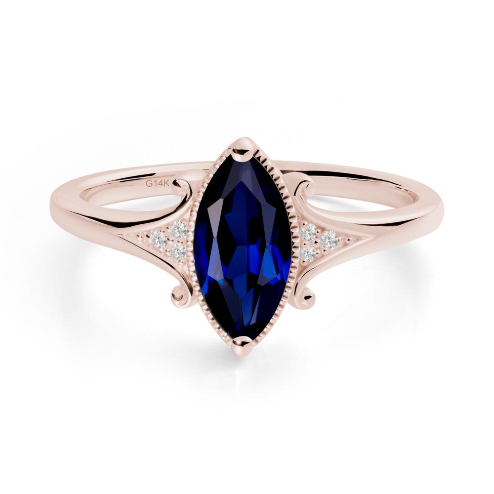 Marquise Sapphire Ring with Milgrain Halo - LUO Jewelry #metal_14k rose gold