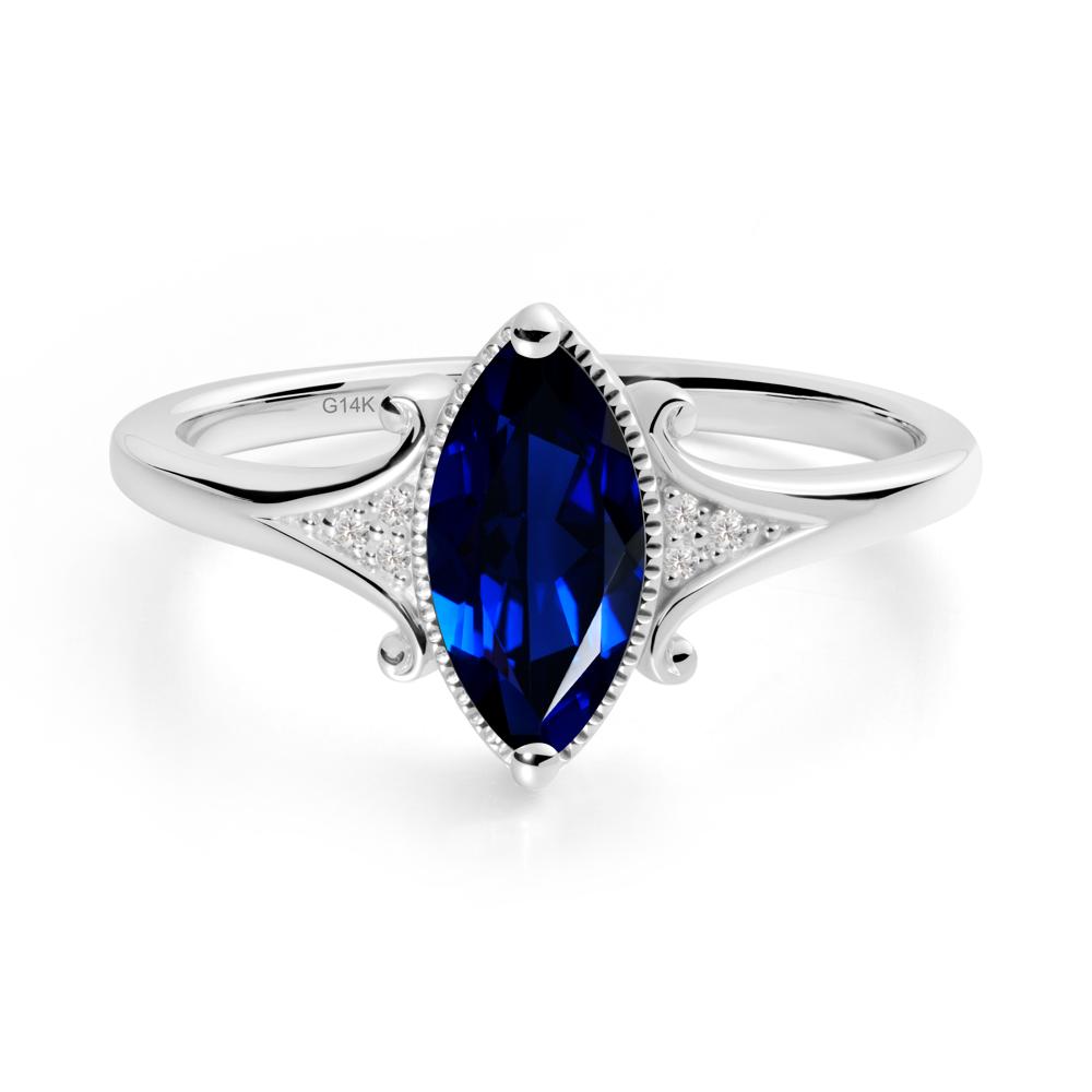 Marquise Sapphire Ring with Milgrain Halo - LUO Jewelry #metal_14k white gold