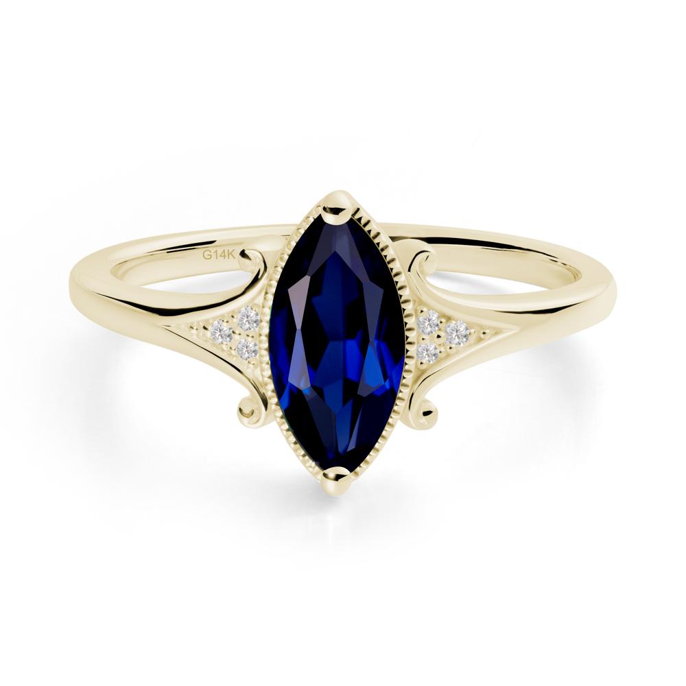 Marquise Sapphire Ring with Milgrain Halo - LUO Jewelry #metal_14k yellow gold