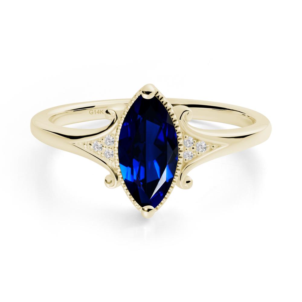 Marquise Sapphire Ring with Milgrain Halo - LUO Jewelry #metal_14k yellow gold
