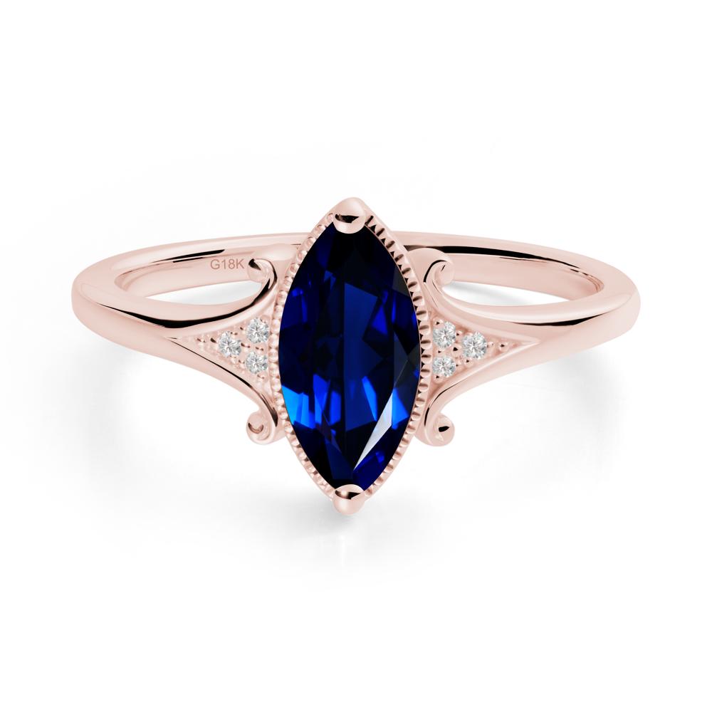 Marquise Sapphire Ring with Milgrain Halo - LUO Jewelry #metal_18k rose gold