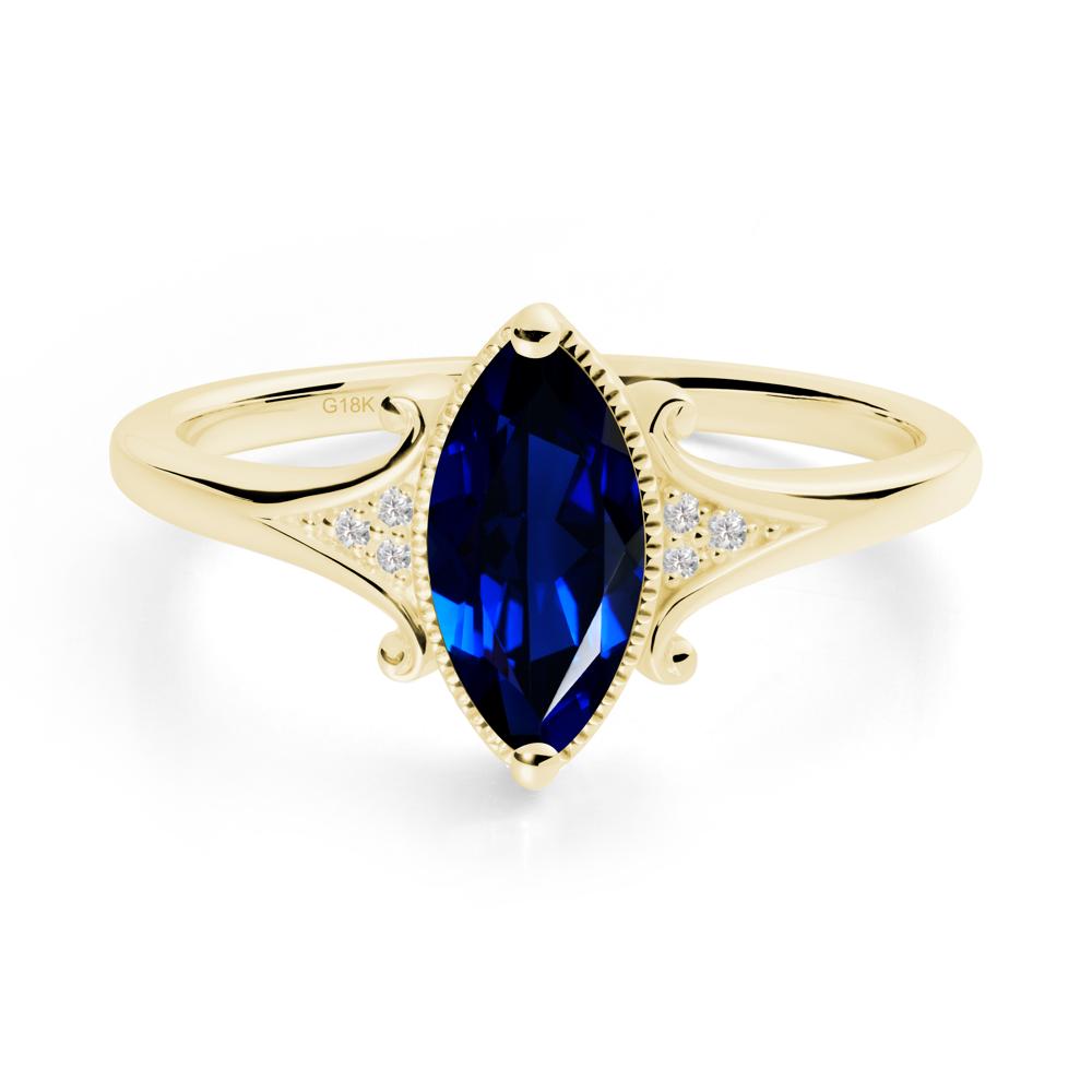 Marquise Sapphire Ring with Milgrain Halo - LUO Jewelry #metal_18k yellow gold