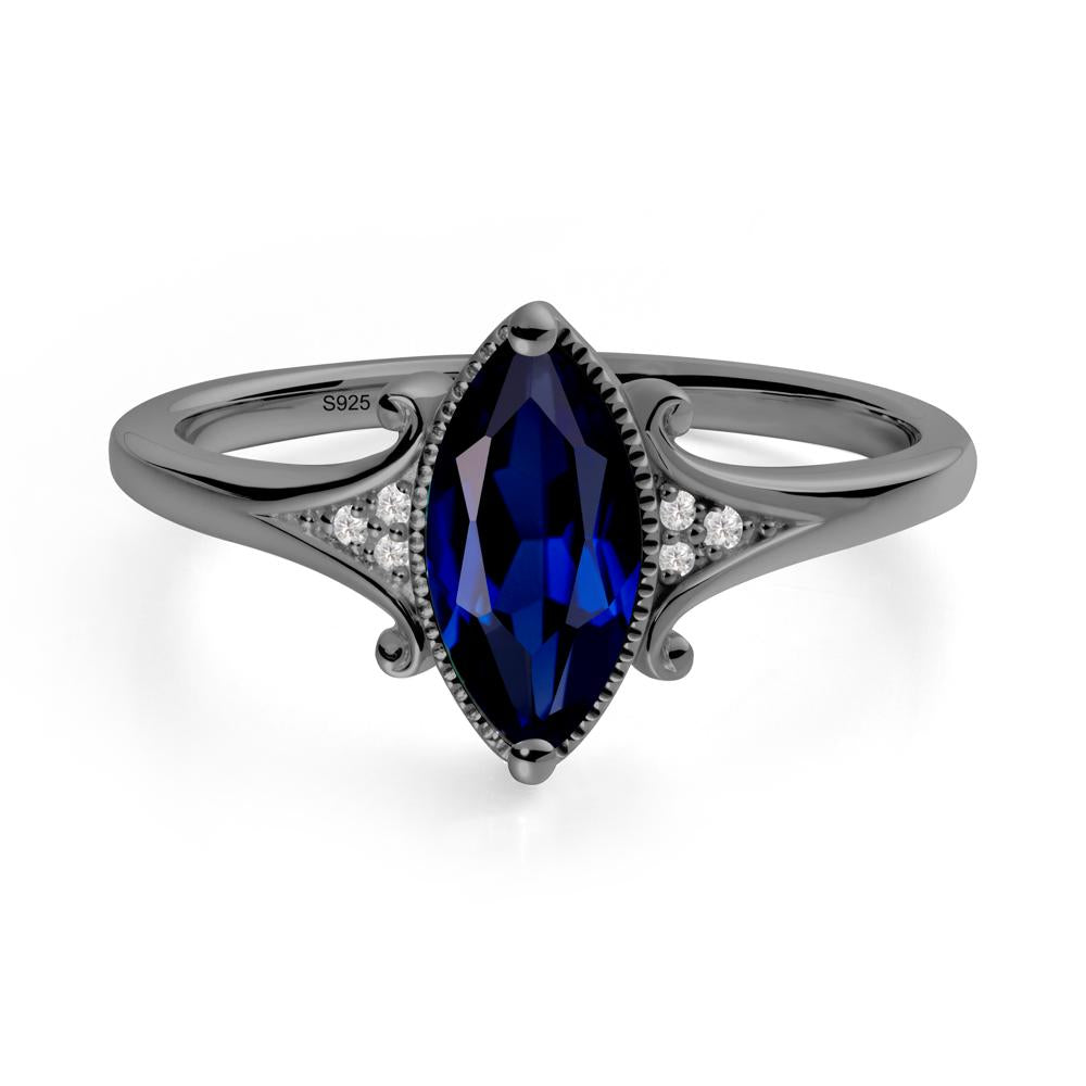 Marquise Sapphire Ring with Milgrain Halo - LUO Jewelry #metal_black finish sterling silver