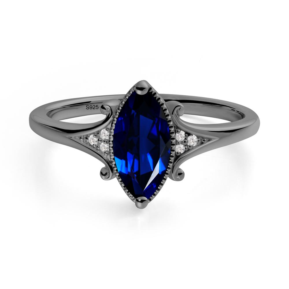 Marquise Sapphire Ring with Milgrain Halo - LUO Jewelry #metal_black finish sterling silver