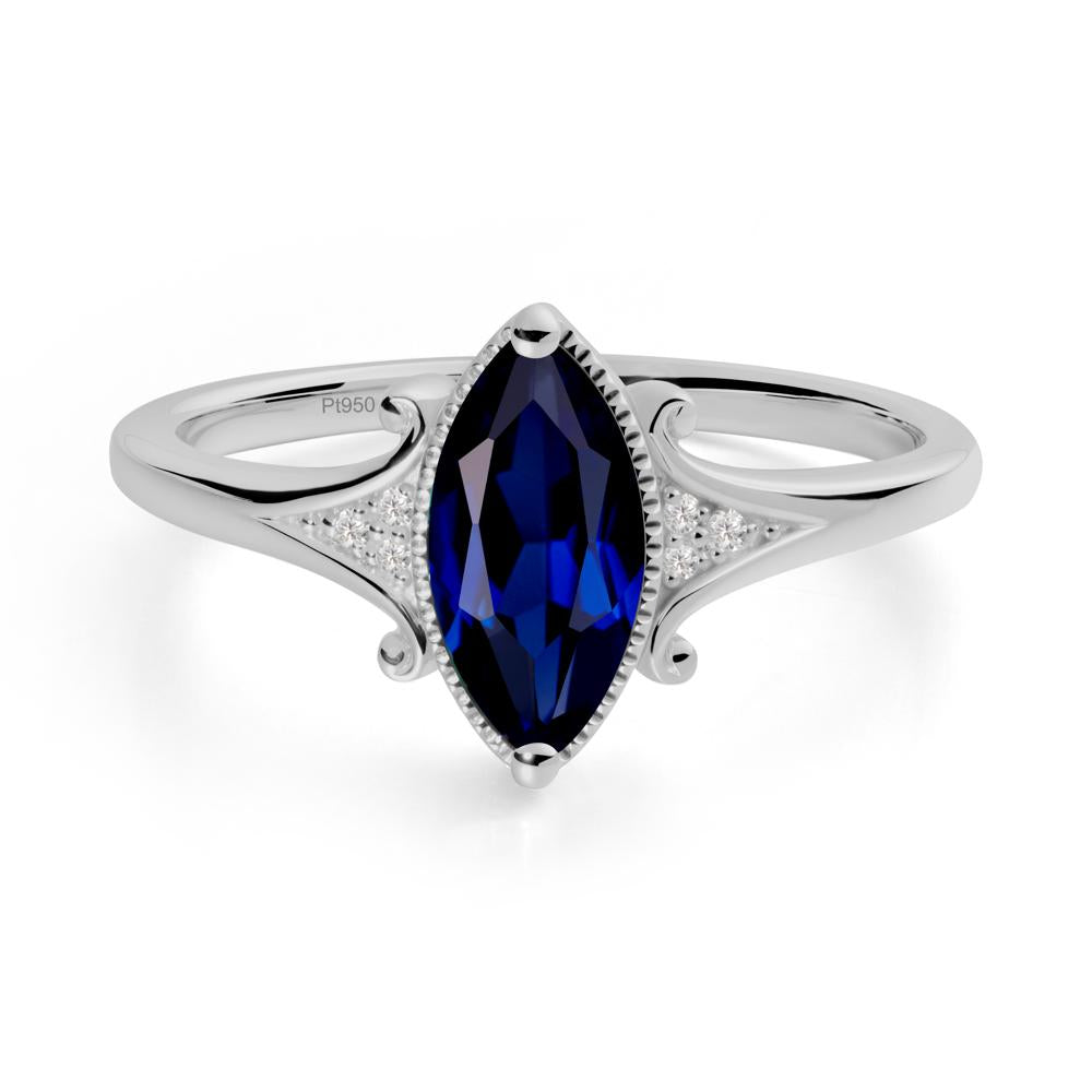 Marquise Sapphire Ring with Milgrain Halo - LUO Jewelry #metal_platinum
