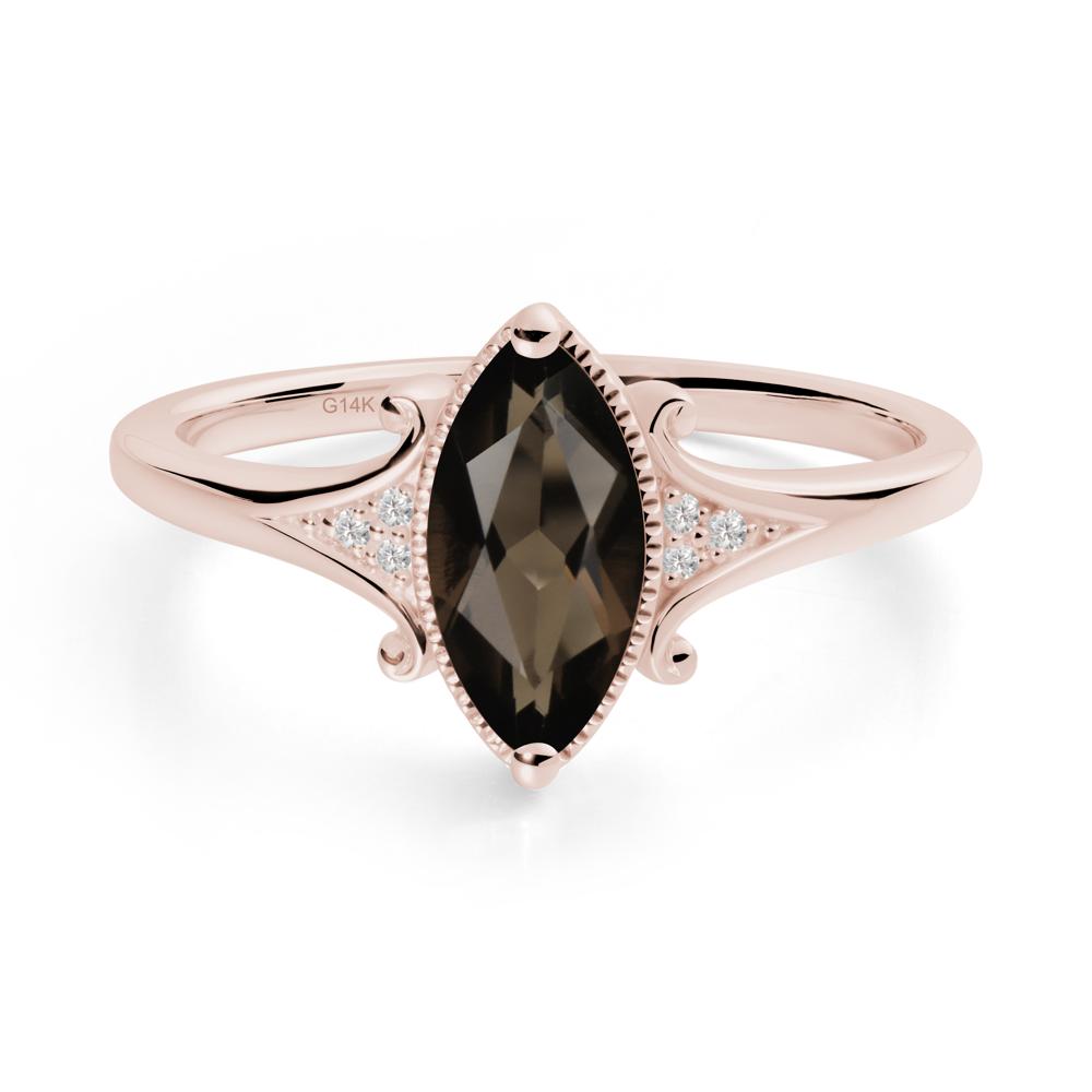 Marquise Smoky Quartz Ring with Milgrain Halo - LUO Jewelry #metal_14k rose gold