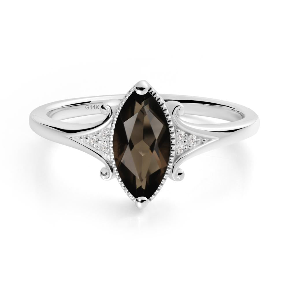 Marquise Smoky Quartz Ring with Milgrain Halo - LUO Jewelry #metal_14k white gold