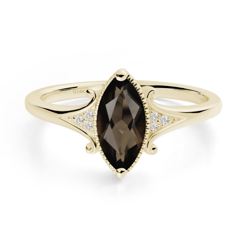 Marquise Smoky Quartz Ring with Milgrain Halo - LUO Jewelry #metal_14k yellow gold