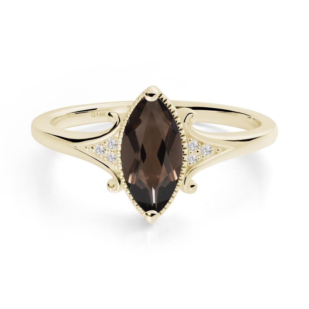 Marquise Smoky Quartz Ring with Milgrain Halo - LUO Jewelry #metal_14k yellow gold
