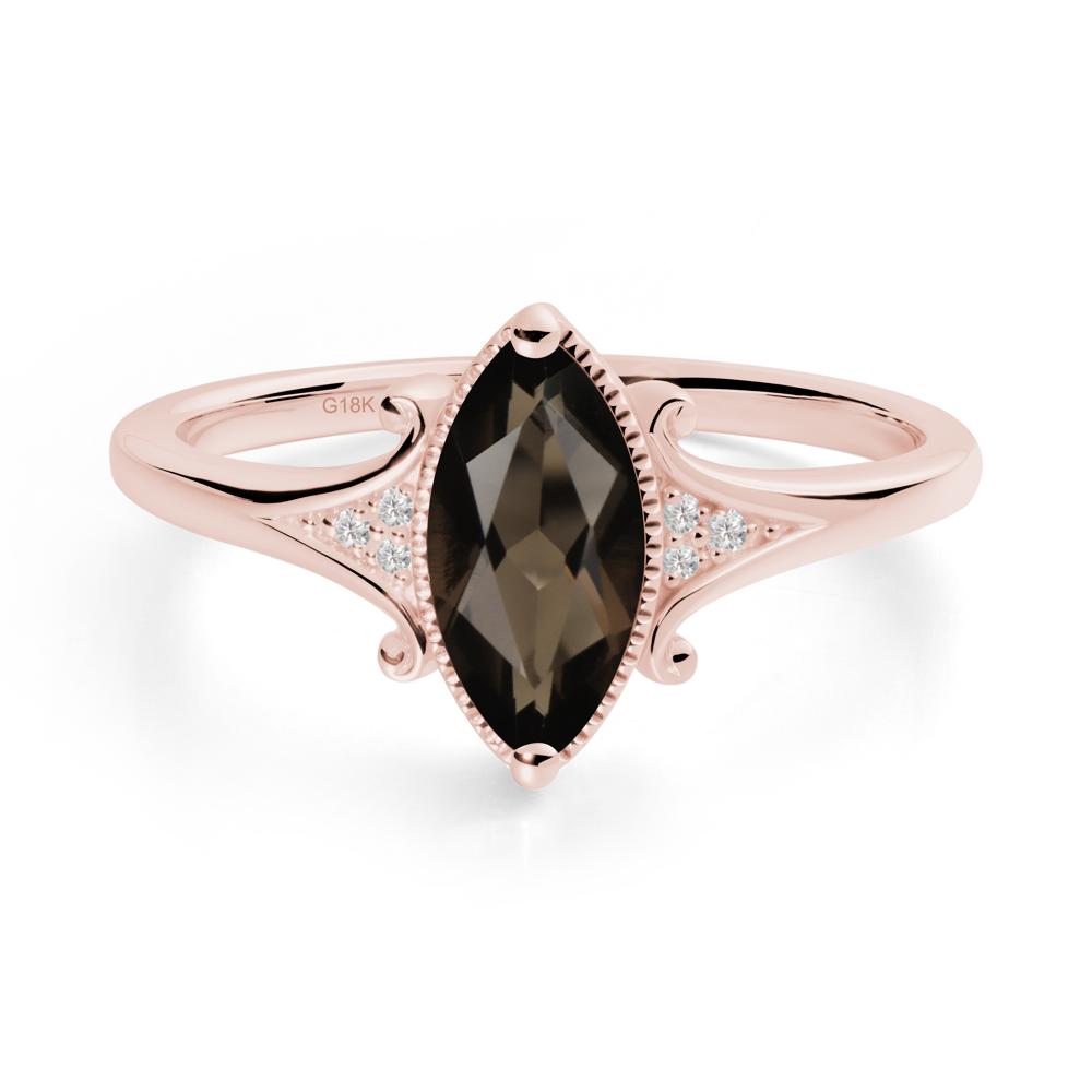 Marquise Smoky Quartz Ring with Milgrain Halo - LUO Jewelry #metal_18k rose gold