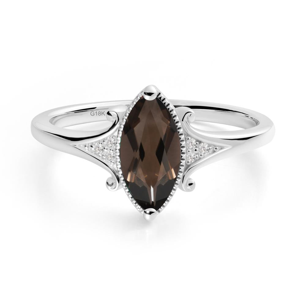Marquise Smoky Quartz Ring with Milgrain Halo - LUO Jewelry #metal_18k white gold