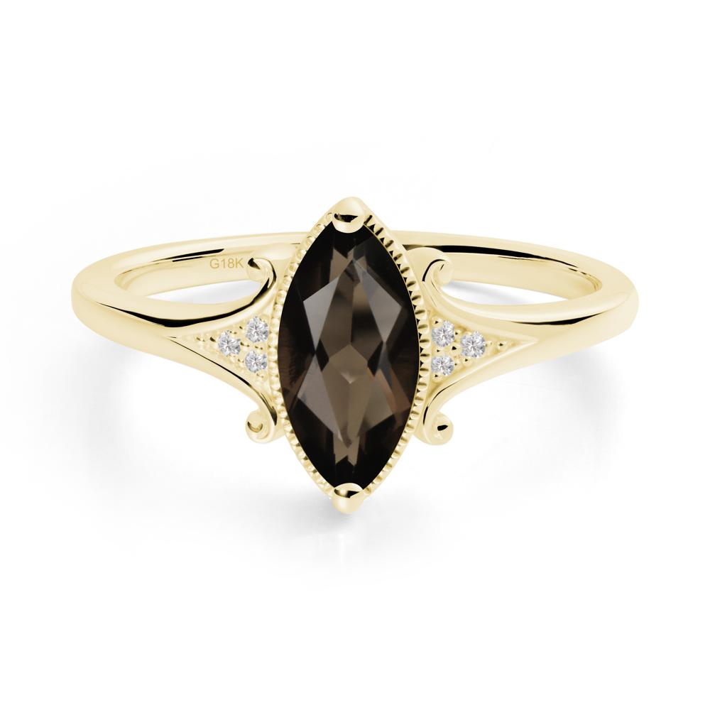Marquise Smoky Quartz Ring with Milgrain Halo - LUO Jewelry #metal_18k yellow gold