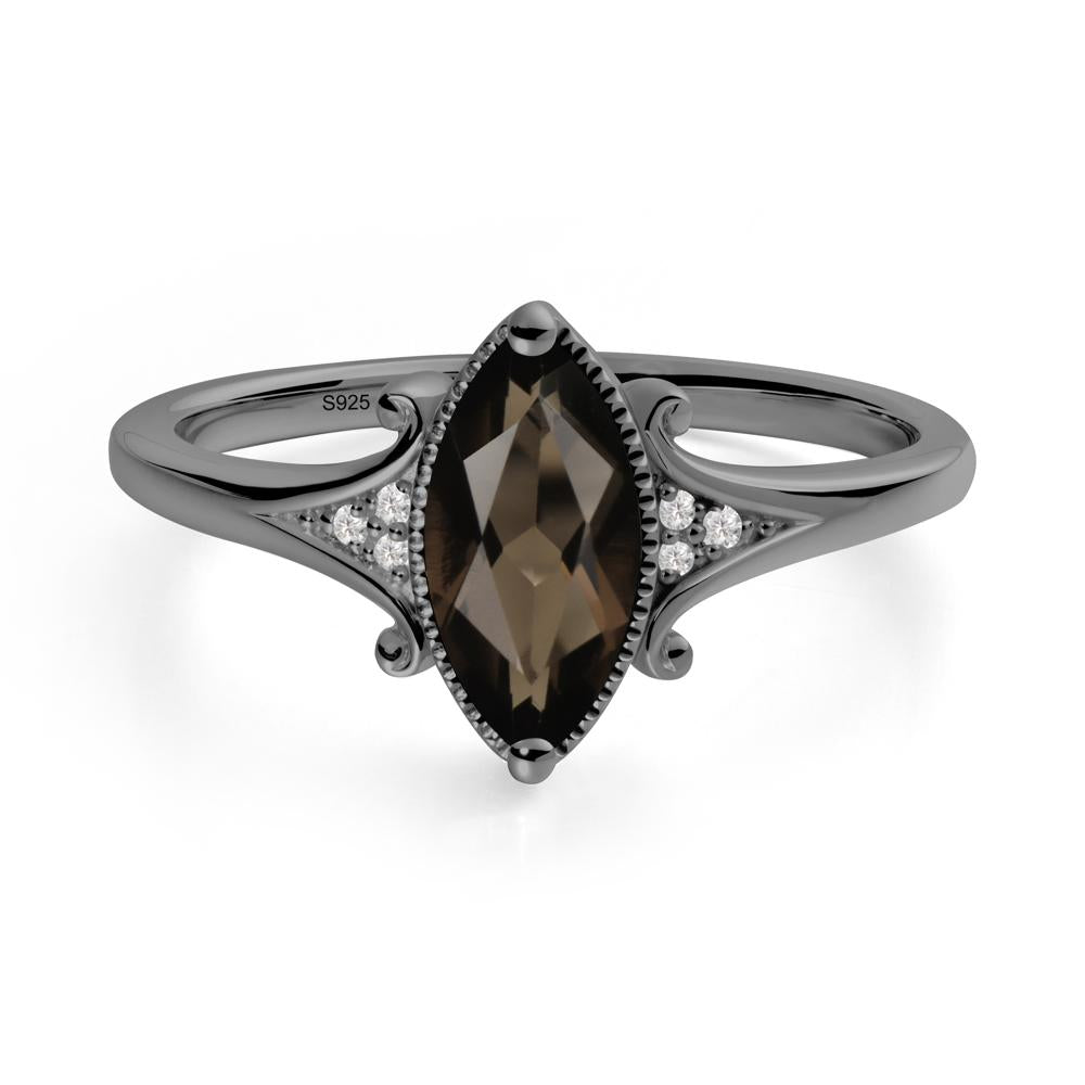 Marquise Smoky Quartz Ring with Milgrain Halo - LUO Jewelry #metal_black finish sterling silver