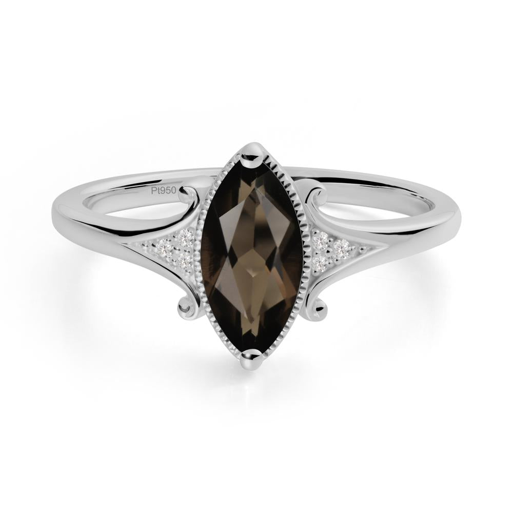 Marquise Smoky Quartz Ring with Milgrain Halo - LUO Jewelry #metal_platinum
