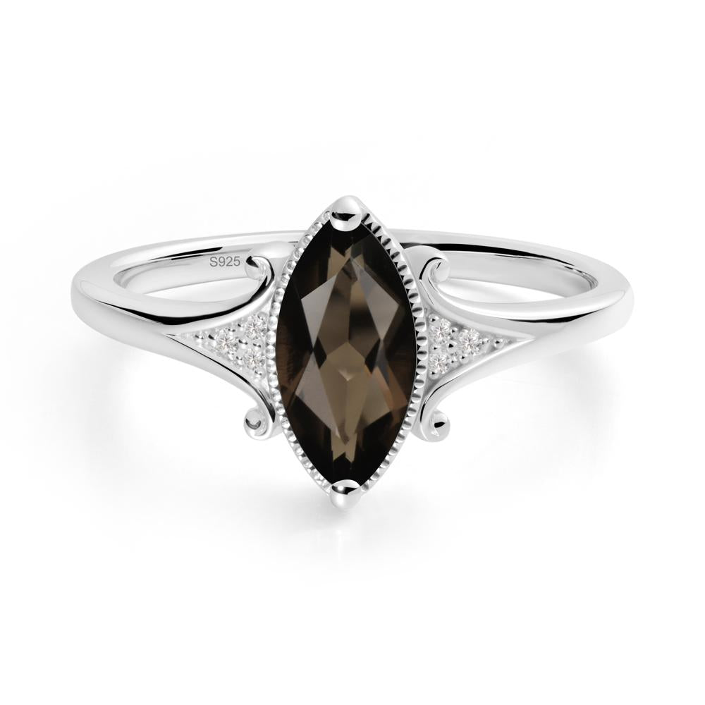 Marquise Smoky Quartz Ring with Milgrain Halo - LUO Jewelry #metal_sterling silver