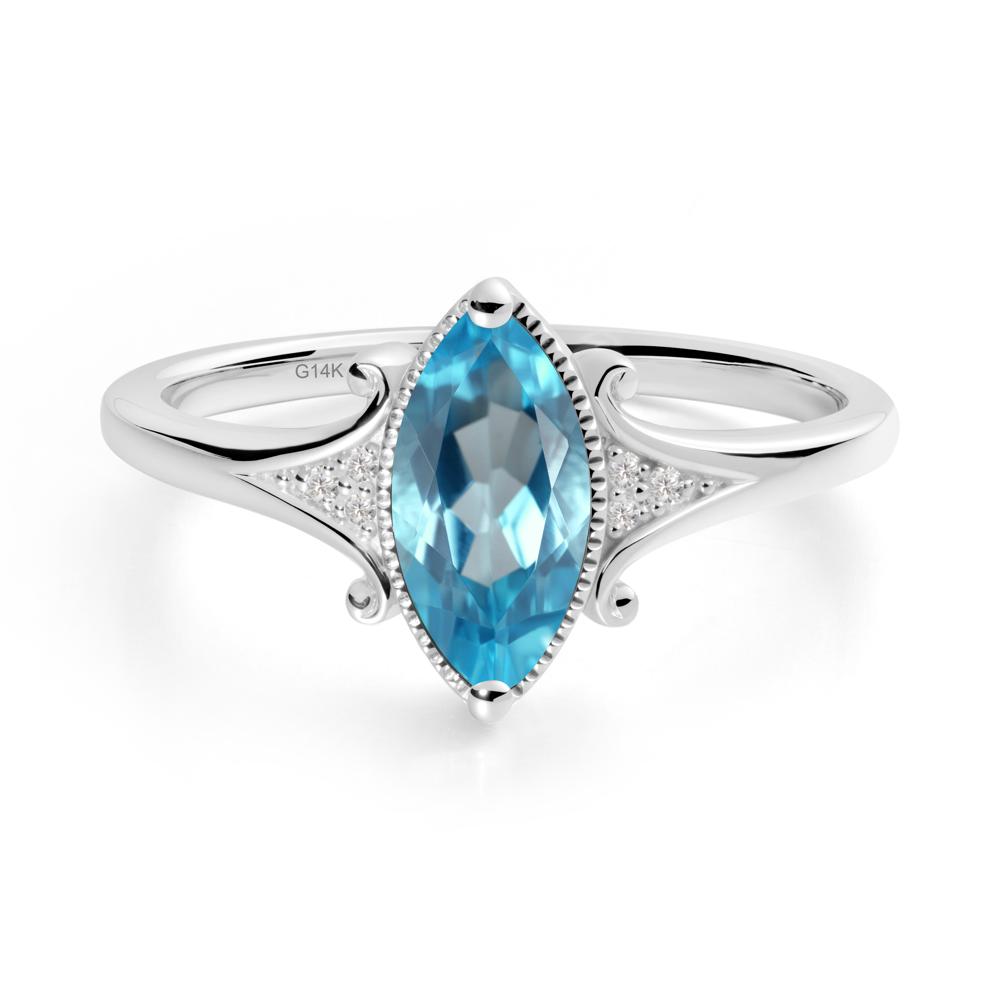 Scrollwork Marquise Swiss Blue Topaz Ring - LUO Jewelry #metal_14k white gold