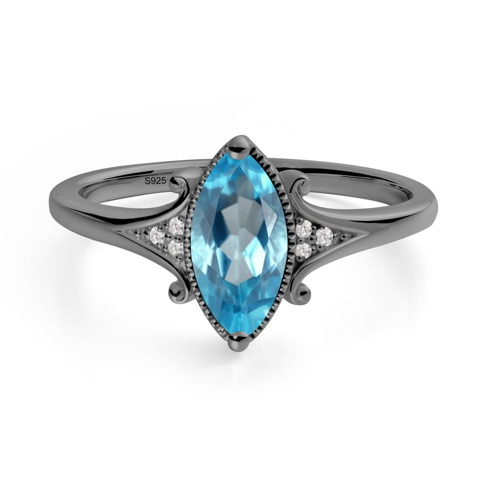 Scrollwork Marquise Swiss Blue Topaz Ring - LUO Jewelry #metal_black finish sterling silver