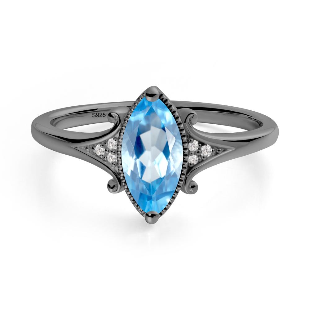 Scrollwork Marquise Swiss Blue Topaz Ring - LUO Jewelry #metal_black finish sterling silver