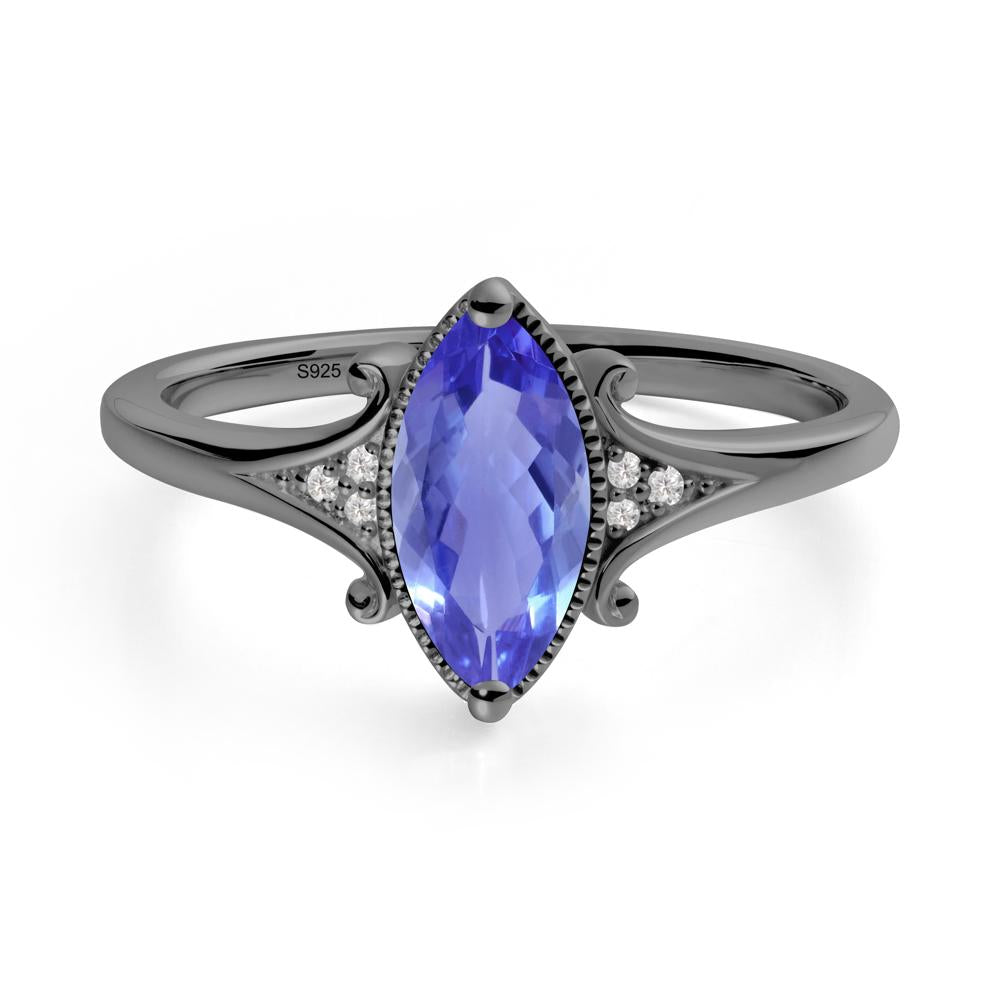 Marquise Tanzanite Milgrain Halo Ring - LUO Jewelry #metal_black finish sterling silver