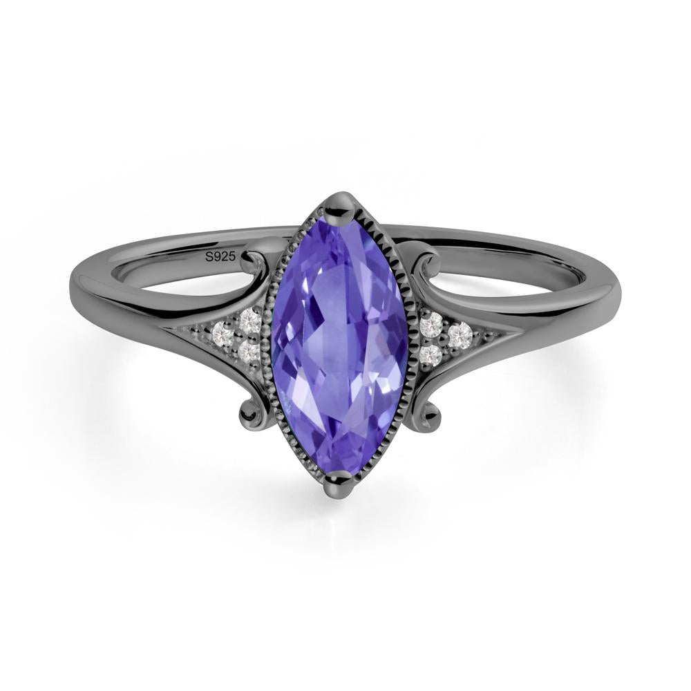 Marquise Tanzanite Milgrain Halo Ring - LUO Jewelry #metal_black finish sterling silver