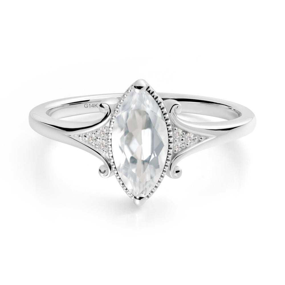 Marquise White Topaz Ring with Milgrain Halo - LUO Jewelry #metal_14k white gold