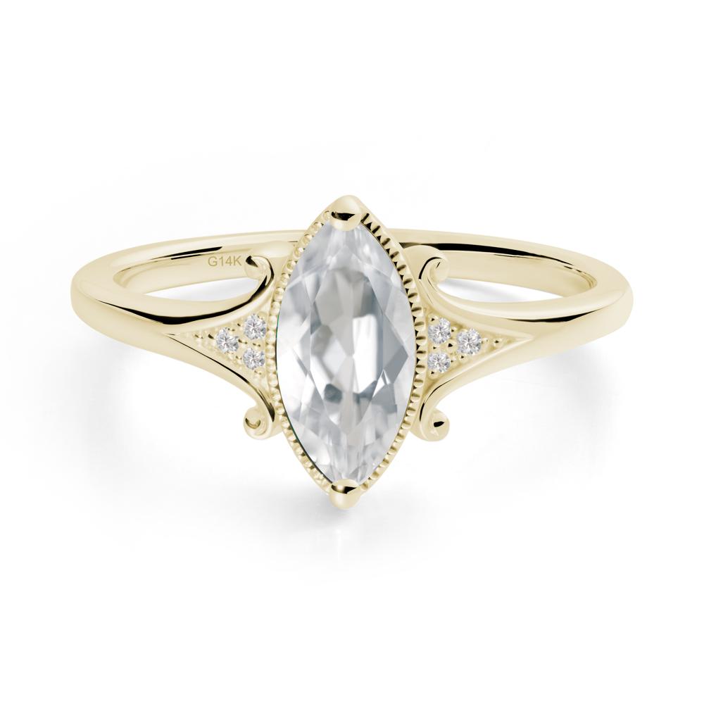 Marquise White Topaz Ring with Milgrain Halo - LUO Jewelry #metal_14k yellow gold