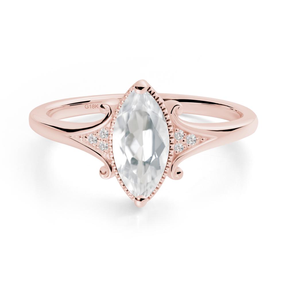 Marquise White Topaz Ring with Milgrain Halo - LUO Jewelry #metal_18k rose gold