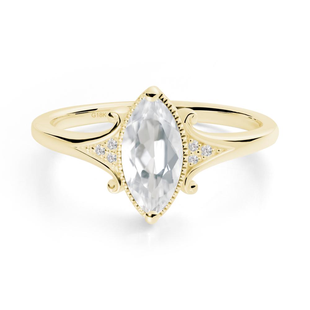 Marquise White Topaz Ring with Milgrain Halo - LUO Jewelry #metal_18k yellow gold