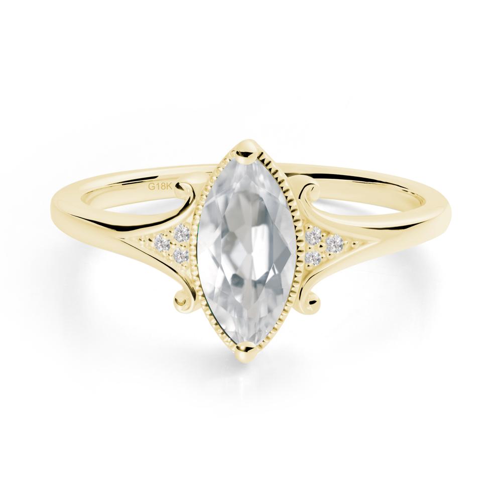 Marquise White Topaz Ring with Milgrain Halo - LUO Jewelry #metal_18k yellow gold