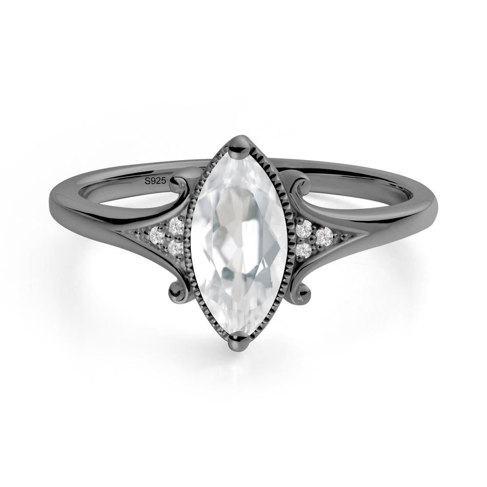 Marquise White Topaz Ring with Milgrain Halo - LUO Jewelry #metal_black finish sterling silver
