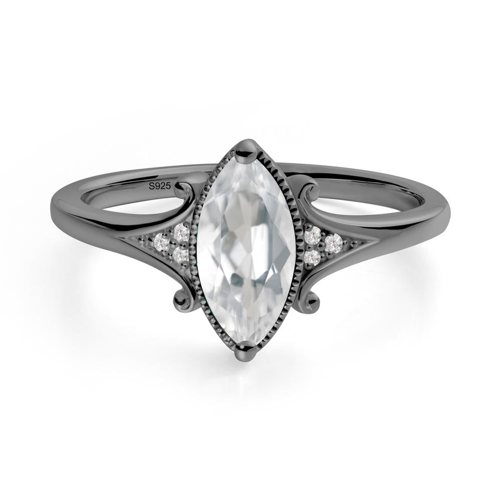 Marquise White Topaz Ring with Milgrain Halo - LUO Jewelry #metal_black finish sterling silver