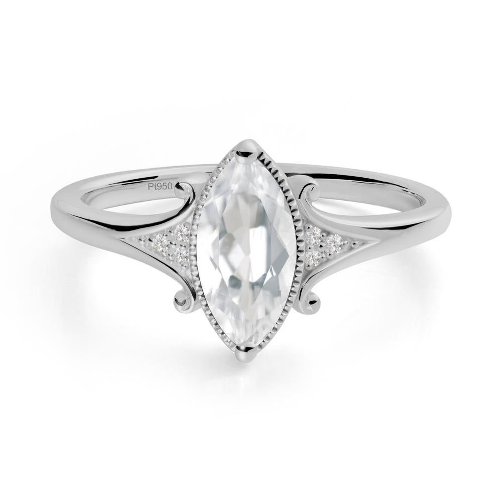 Marquise White Topaz Ring with Milgrain Halo - LUO Jewelry #metal_platinum