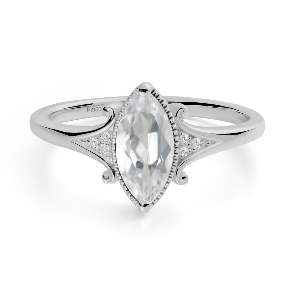 Marquise White Topaz Ring with Milgrain Halo - LUO Jewelry #metal_platinum
